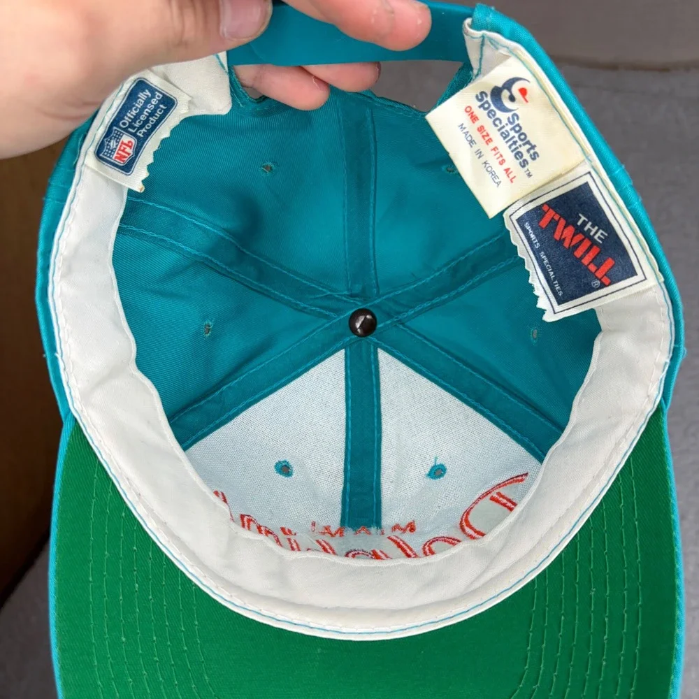Vintage Sports Specialties Miami Dolphins Snapback Hat Teal Orange NFL Twill Cap